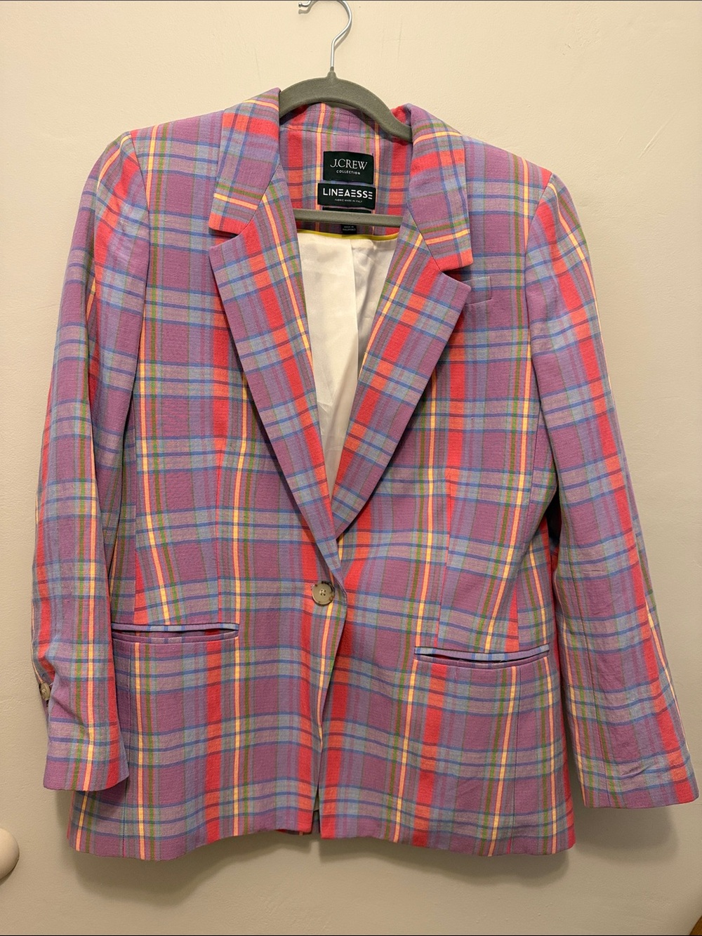 J. Crew Willa linen Lavender and Pink Plaid Blazer